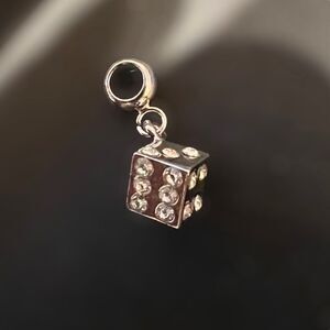 Silver Dice 3D Rhinestones Charm